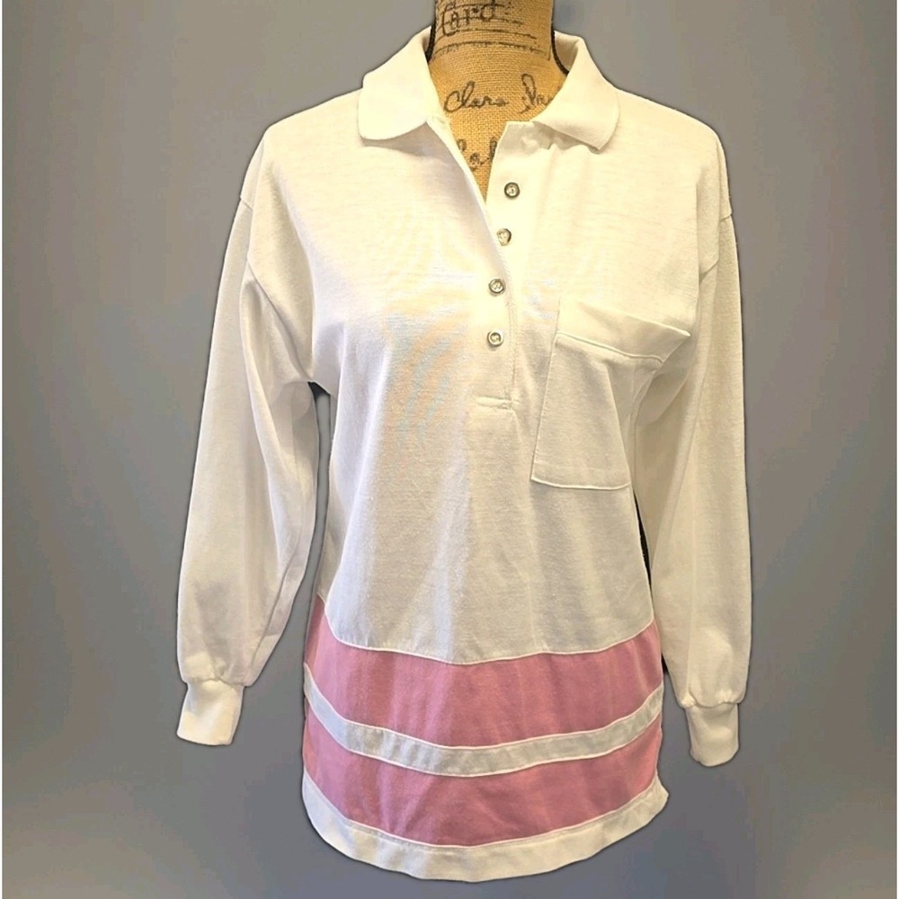 Vtg Collectibles Colorblock Polo Top Preppy Tennis Coastal Grandmillennial sz S